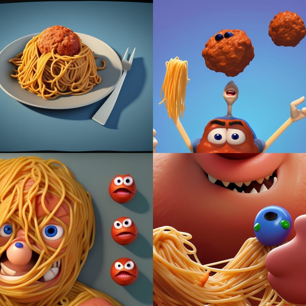Spaghetti and Meatball Face: Pixar-Style 3D Digital Art