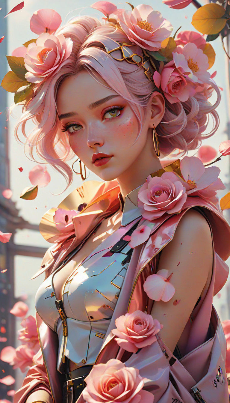 Elegant, Dreamy Young Woman in Avant-Garde Fashion, Inspired...