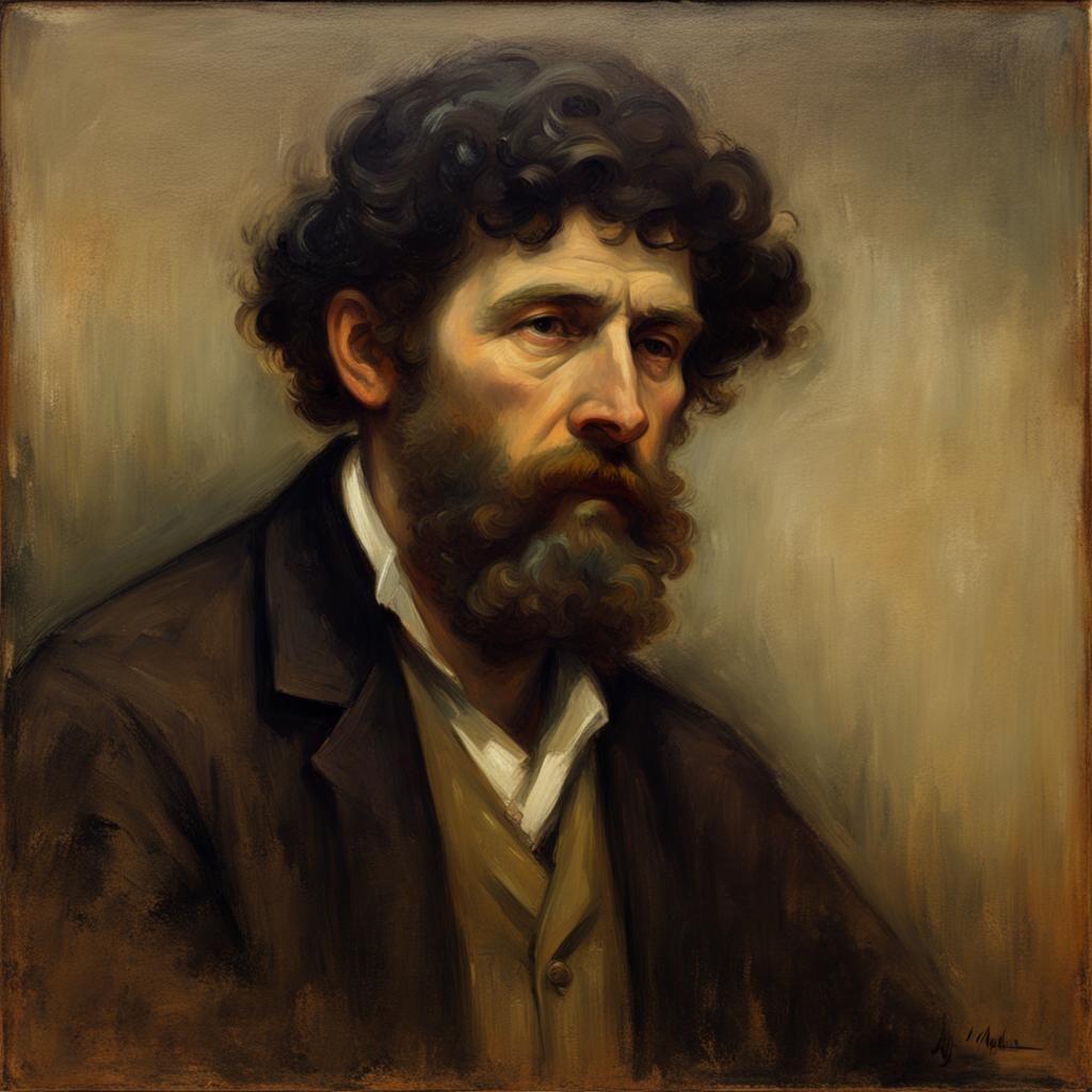 Melancholic Bearded Man Portrait in Tonalist Style