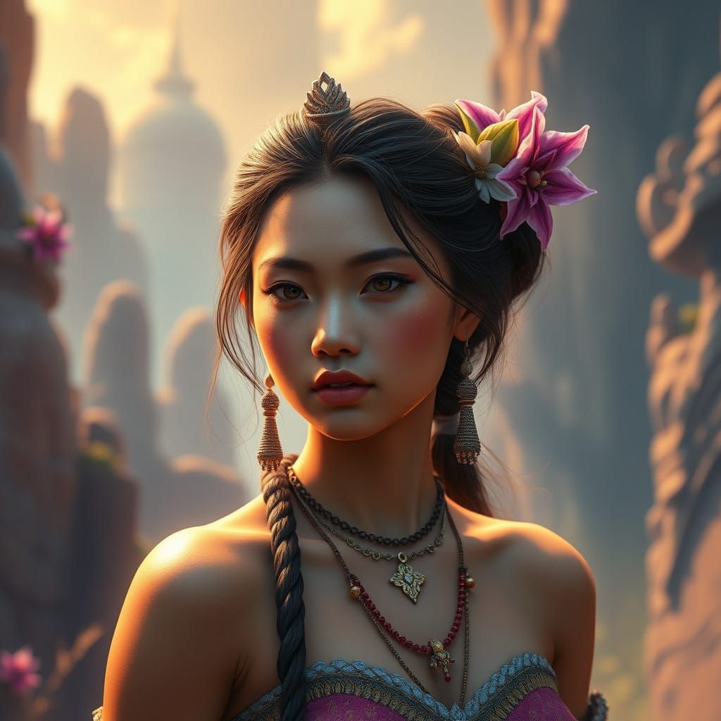 Balinese Goddess in Dreamlike Landscape