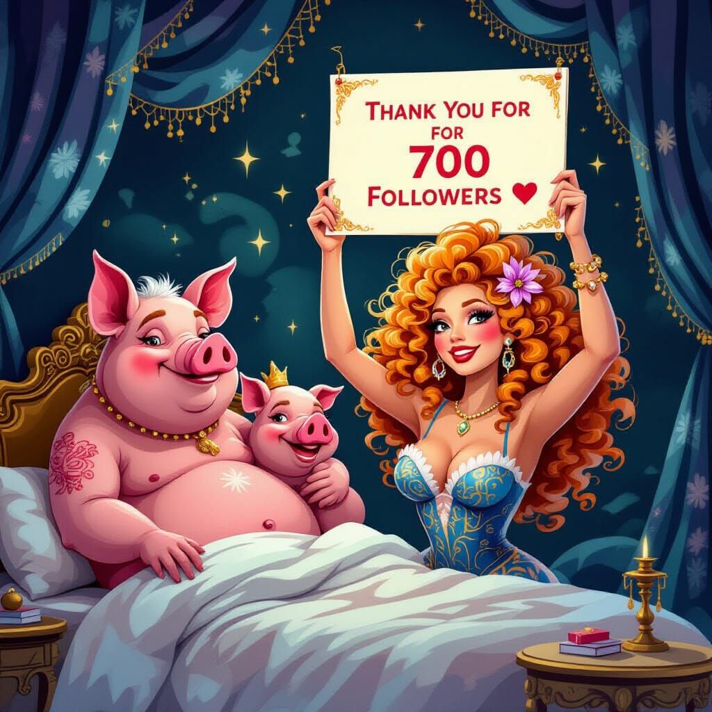 Enchanted Boudoir With Pig-Men in Abstract Fractal Style