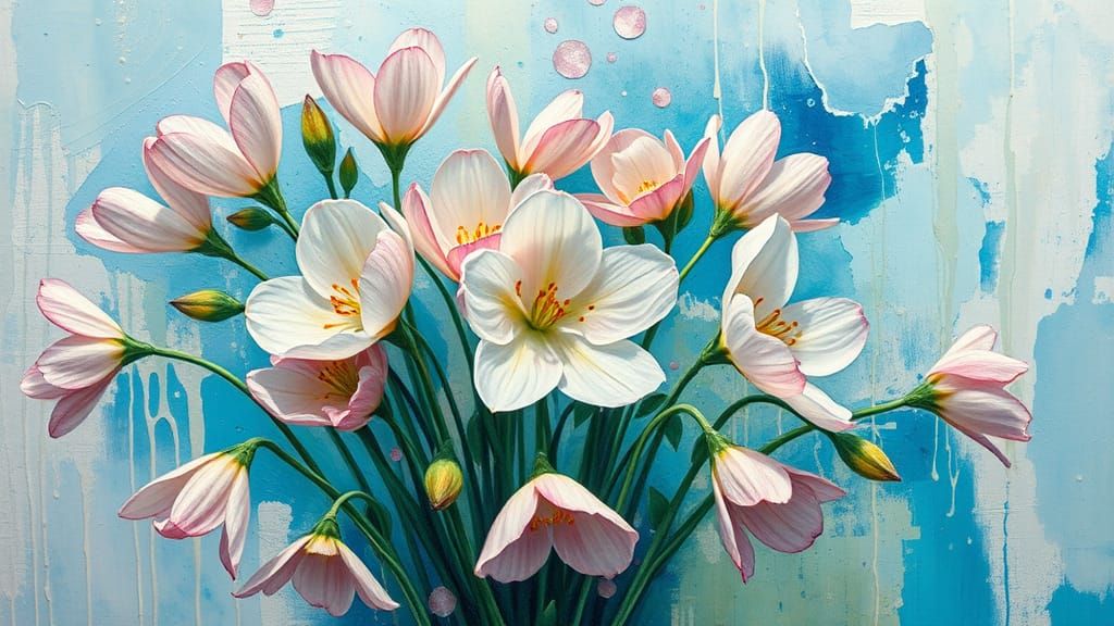 Impasto Watercolour Oil Painting of a Spring Bouquet in Moti...