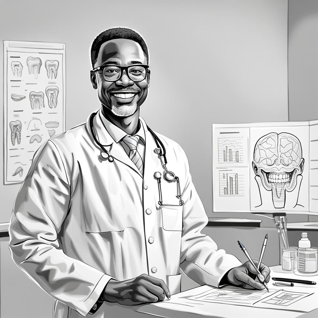 Dentist Coloring Page in Black and White