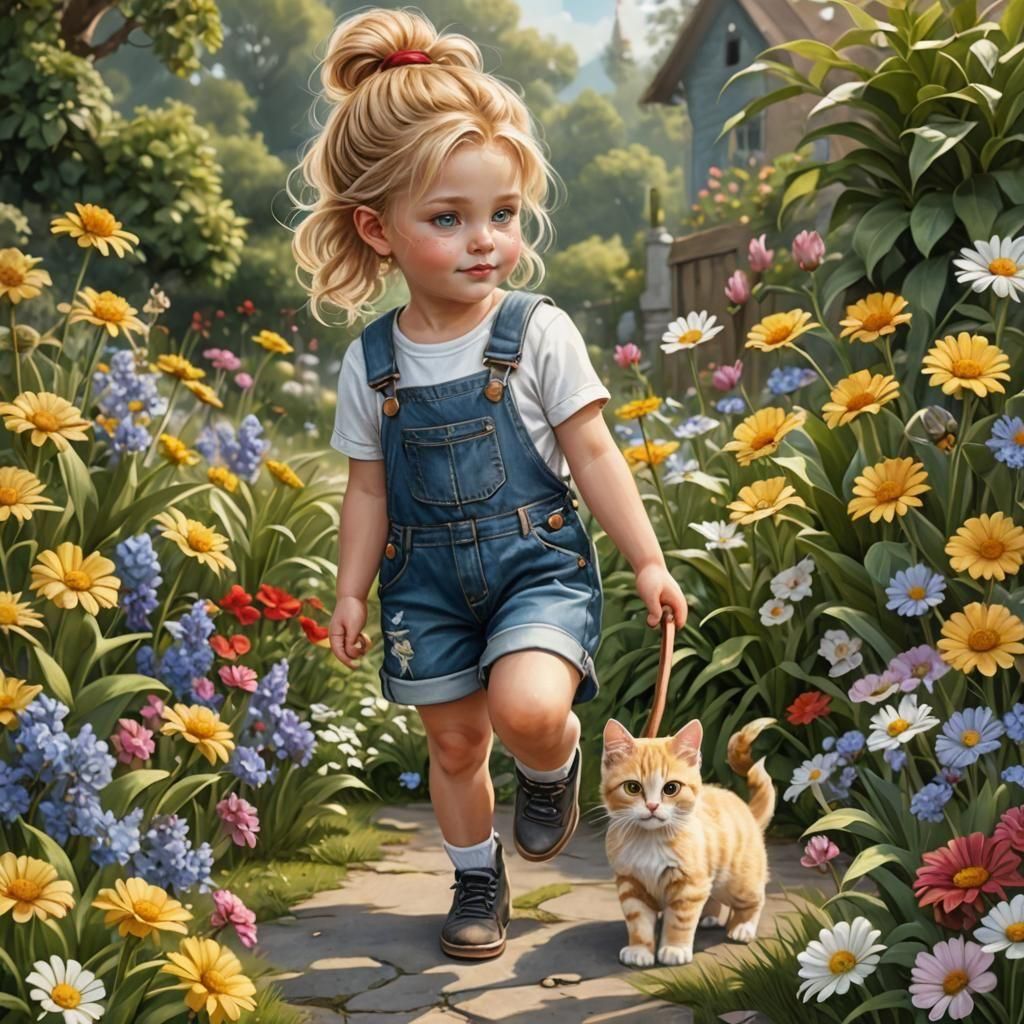 Toddler and Kitten Storybook Illustration