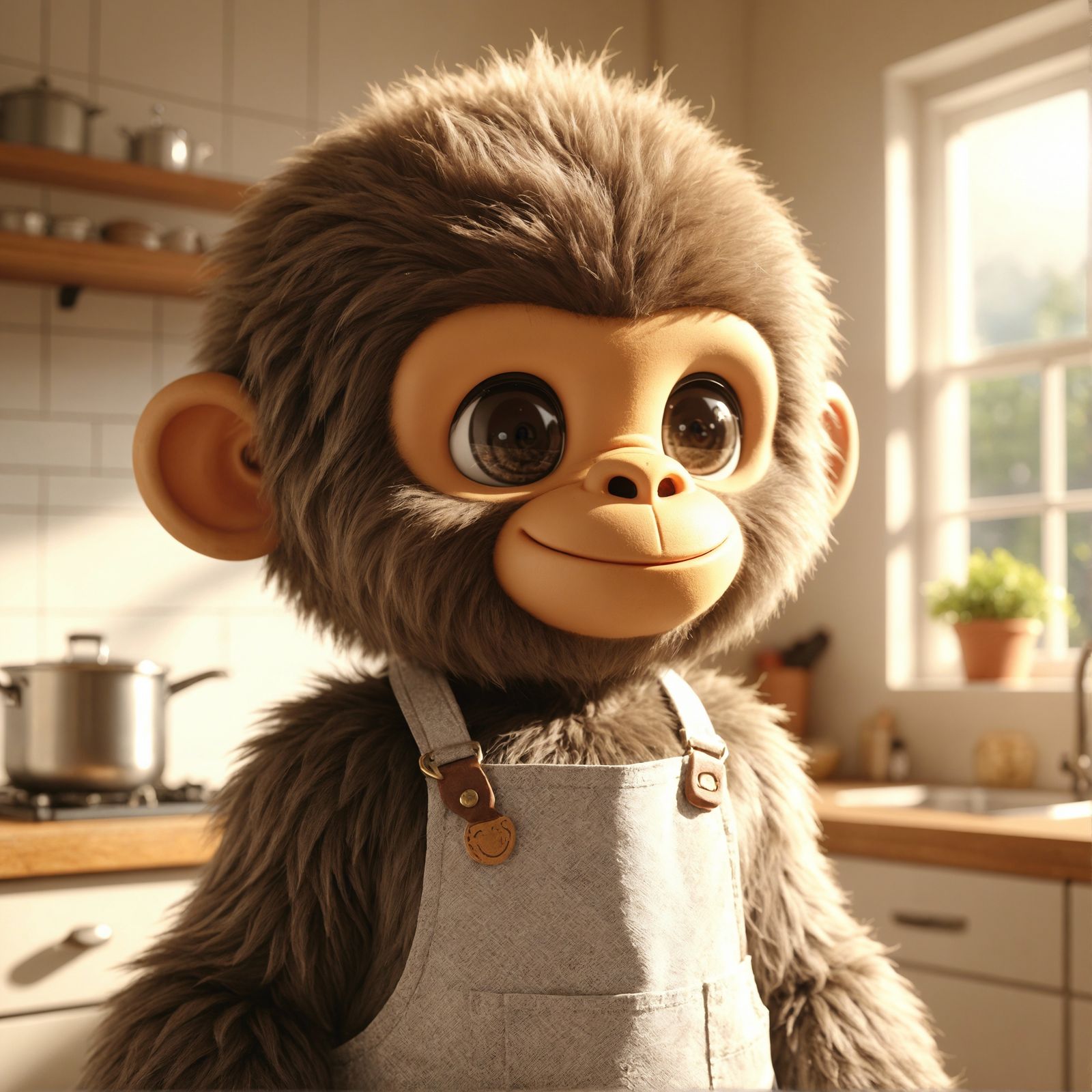 Chibi Gorilla Portrait in Sunny Kitchen
