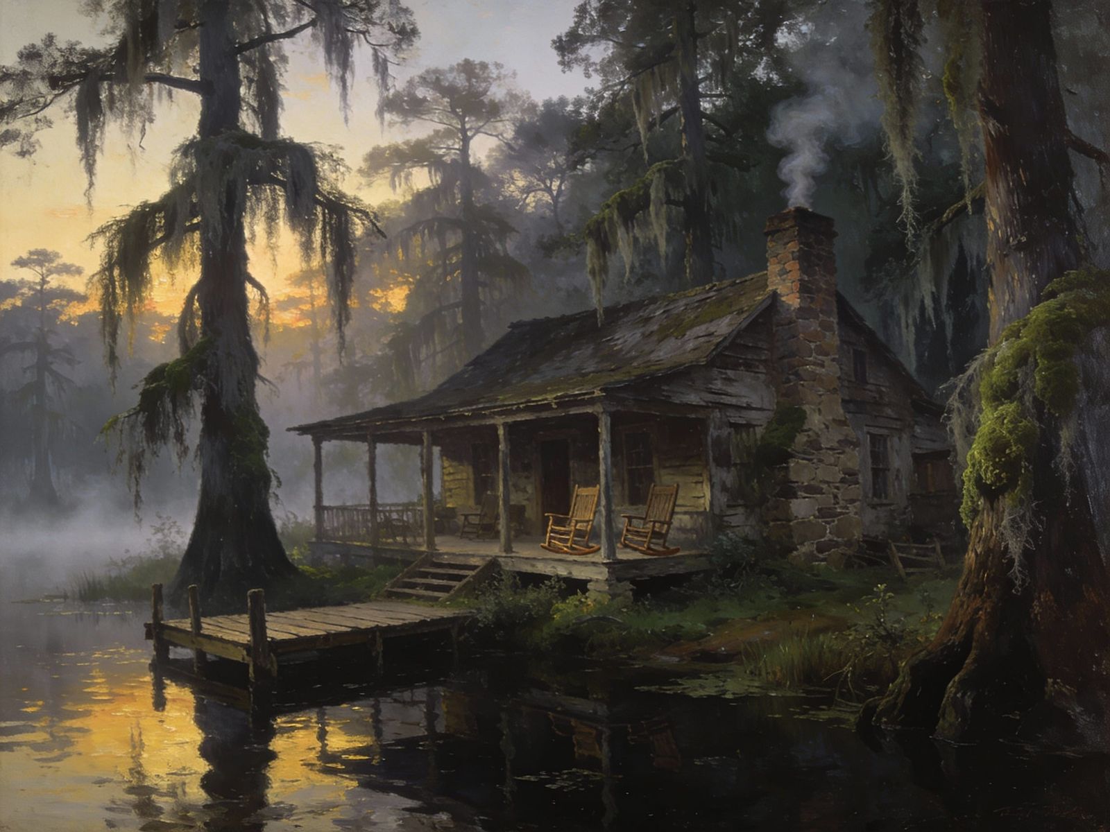 Rustic Bayou Lodge at Misty Dawn