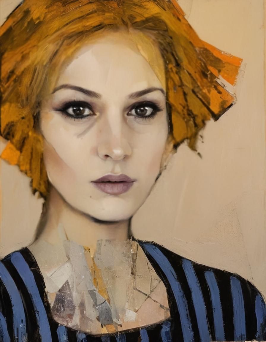 Cubist Portrait of a Young Woman with Geometric Shapes