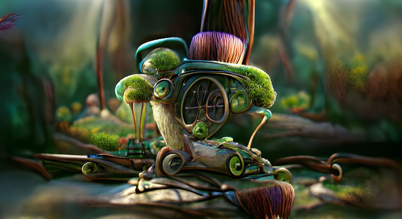 Nature Fantasy Machine in Pixar Style