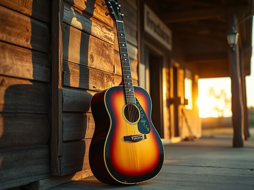Vintage Gibson Guitar in Warm Dawn Light