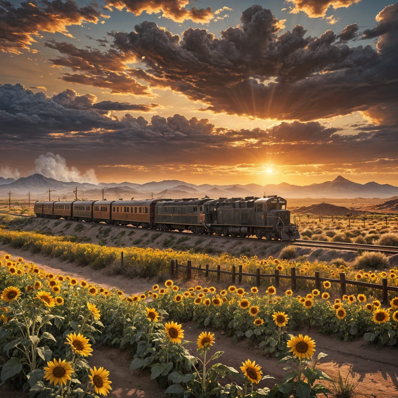 New Mexico Desert Train at Sunset: Matte Painting