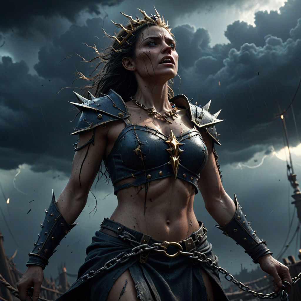 A Regal Prisoner in Chains, Illuminated by Dramatic Lightnin...