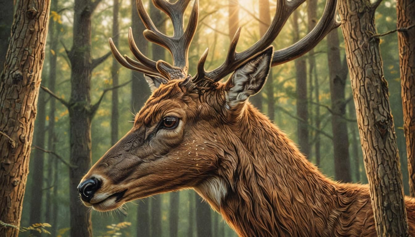 Realistic Deer Head Illustration in Soft Sunlight