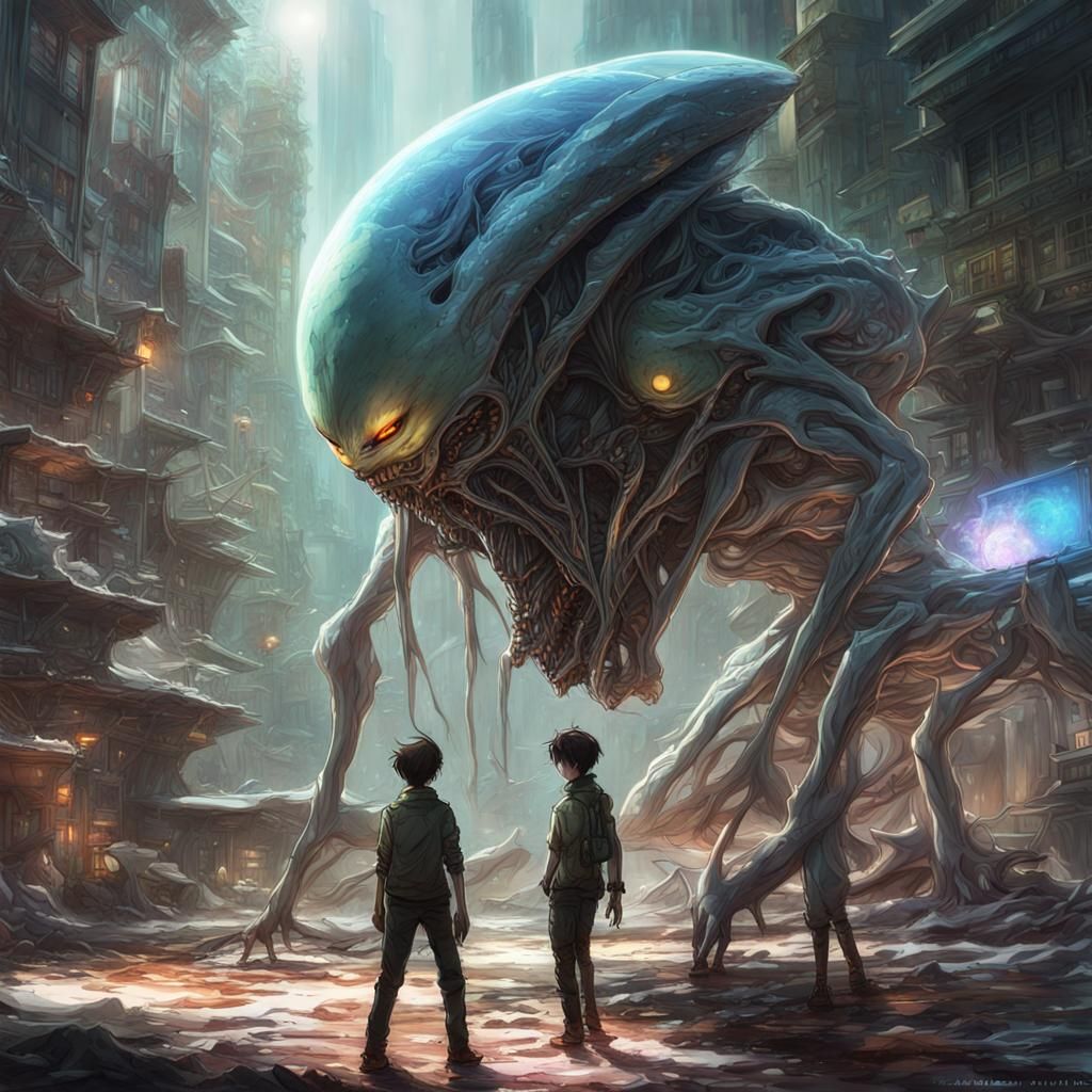 Alien Life on Earth in Anime Style