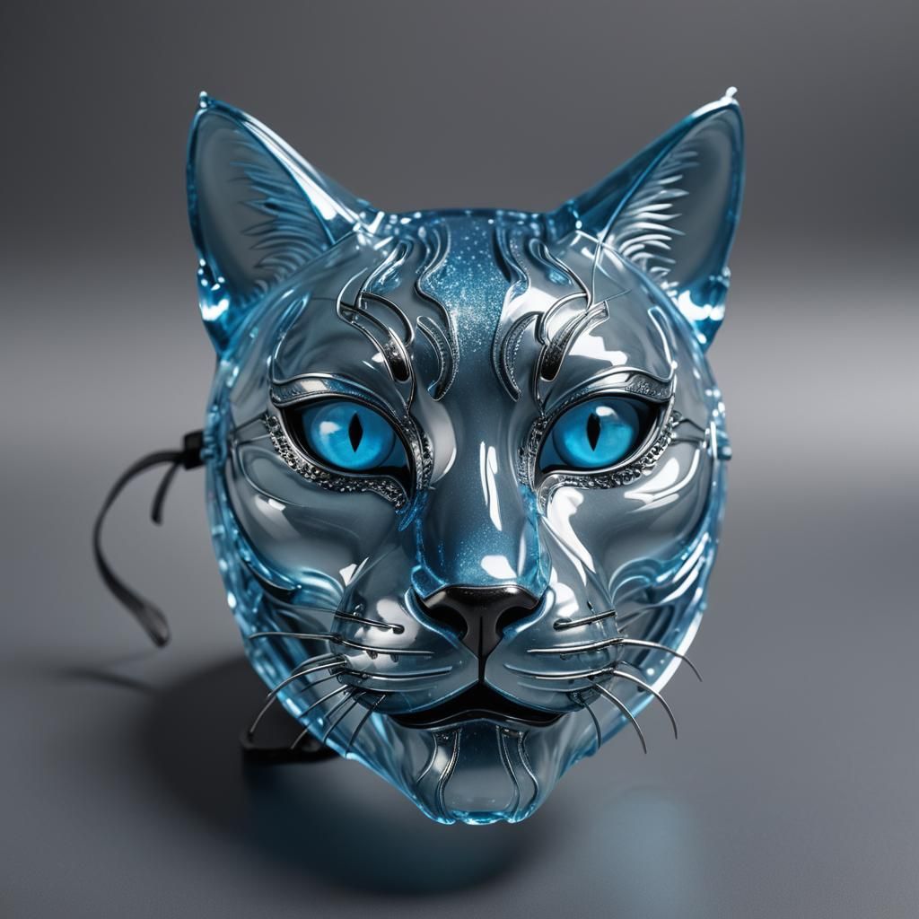 Electric Blue Light on a Glass Cat Mask