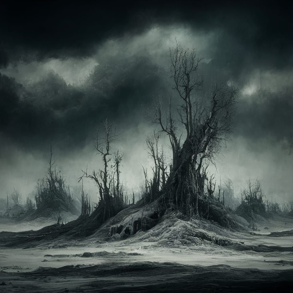 Bleak Desolate Landscape in Grimdark Style