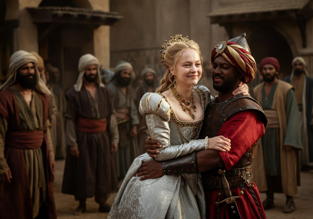 Queen and Warrior in Marketplace, Baroque Style