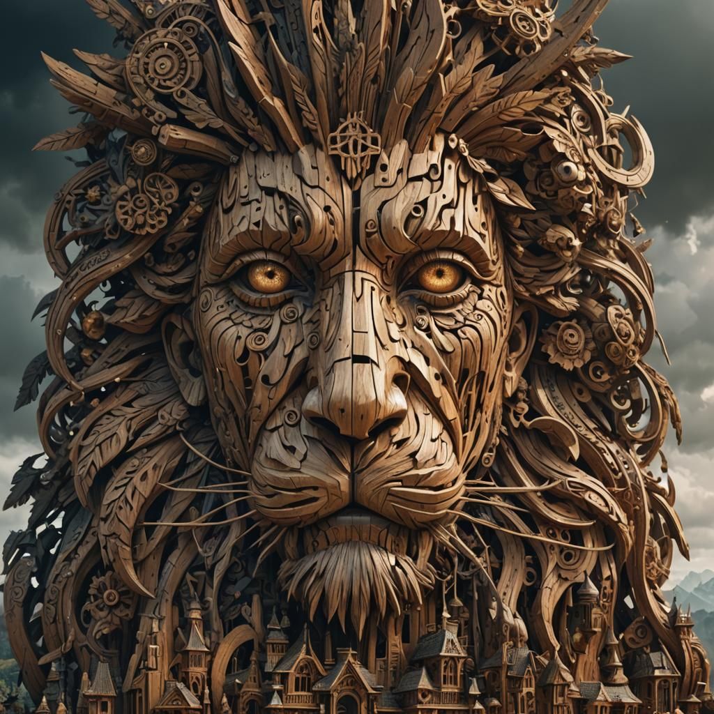 Detailed Wooden Sculpture in Digital Matte Painting