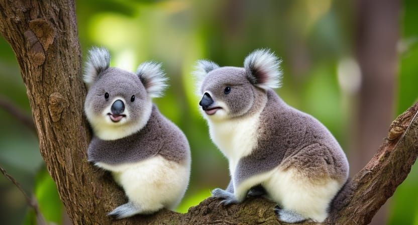 Cute Koala Family Portrait in Kawaii Style