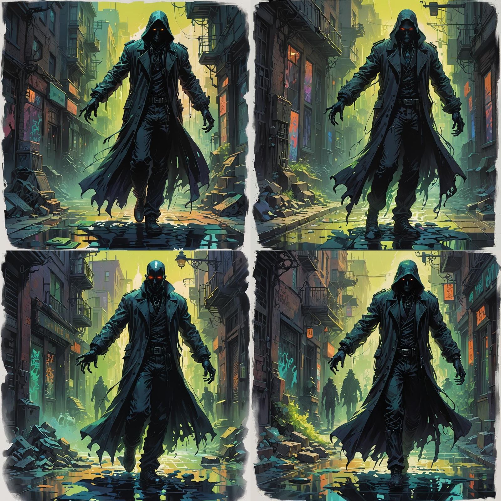 Urban Fantasy Shadow Man in Gouache Style
