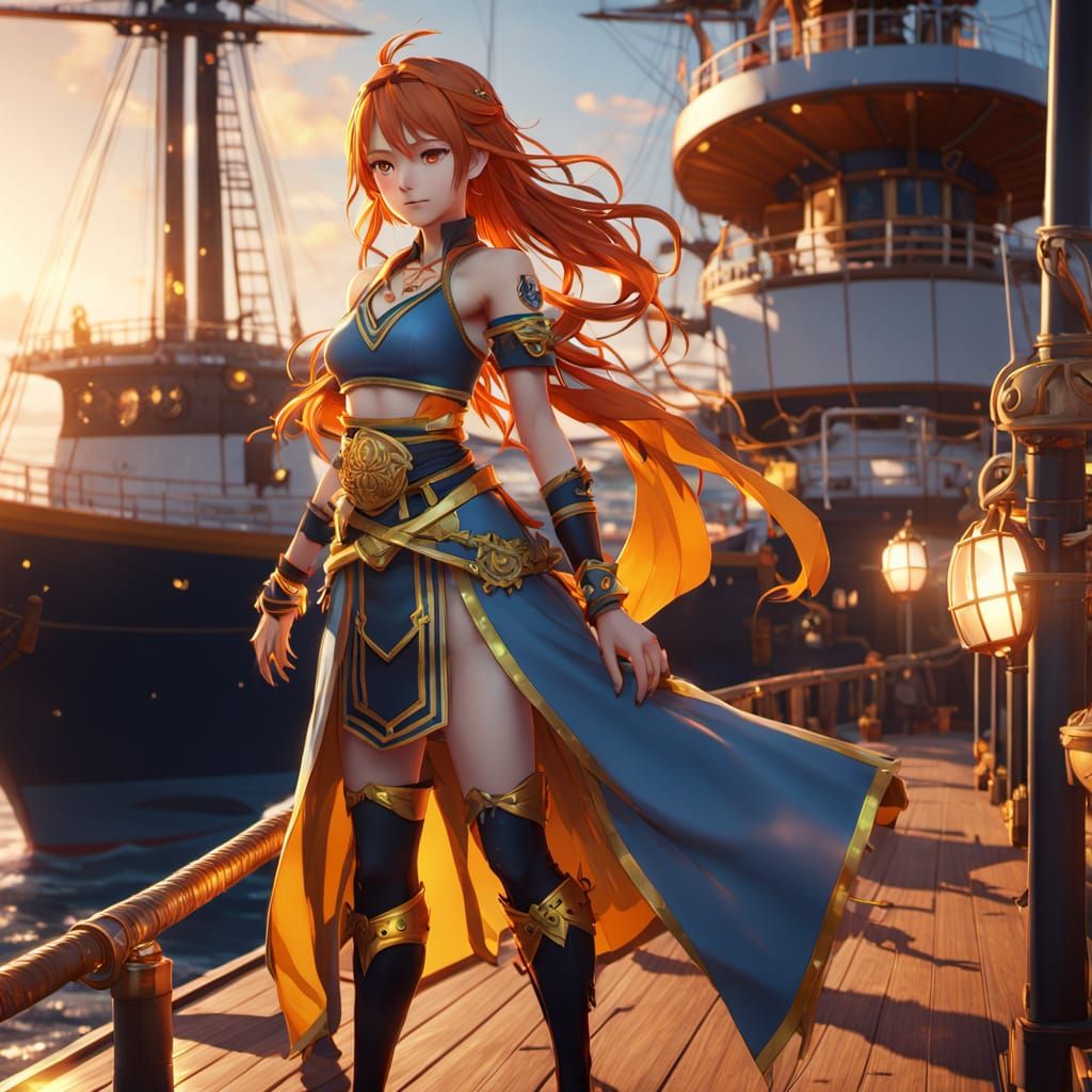 Nami in Dynamic Pose with Fierce Expression, 3D Anime Art