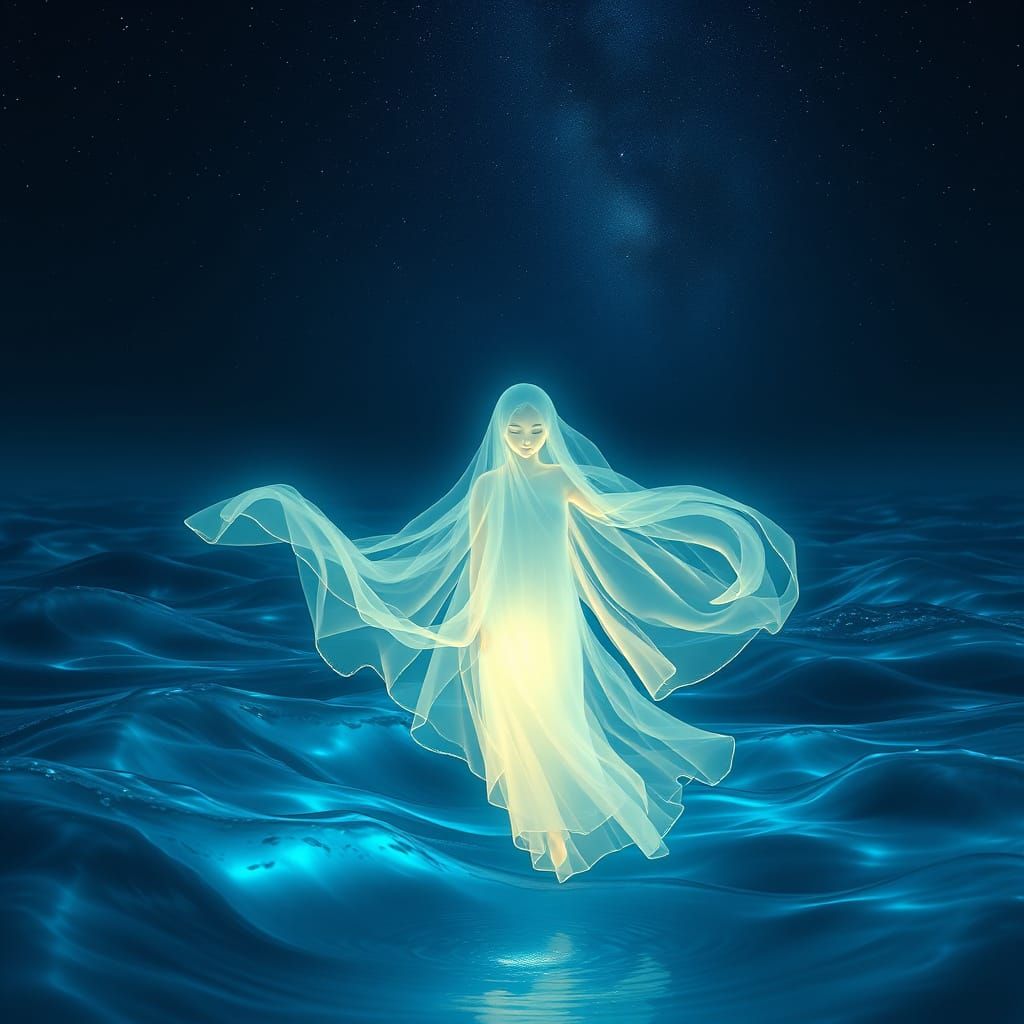 Ethereal Ghost in the Ocean Night Sky