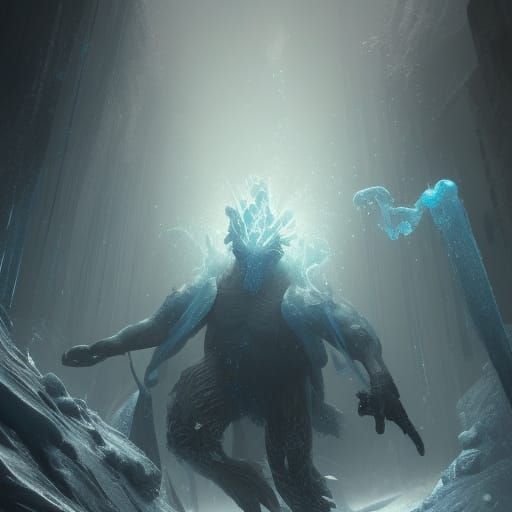 Detailed Ice Monster in Dark Fantasy Style