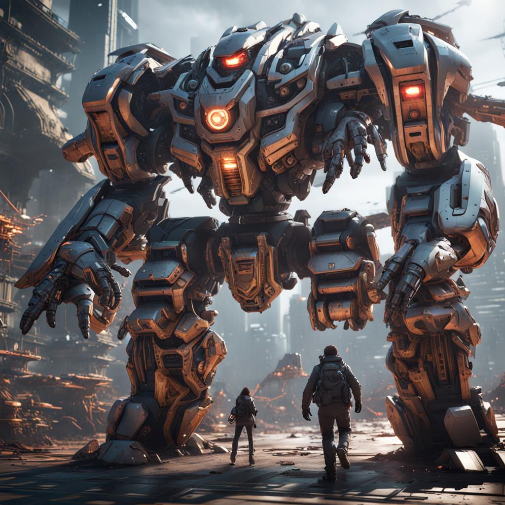 Epic Giant Mech vs Monsters in Cinematic Sci-Fi
