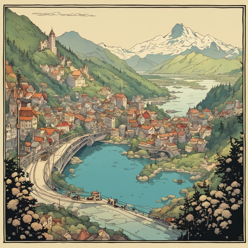 A Futuristic Crossroads in a Serene Harbor Scene