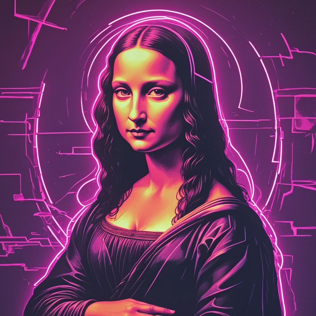Mona Lisa in Synthwave Neon Retro Style