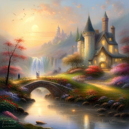 Ethereal Wonderland Mirror in Kinkade Style