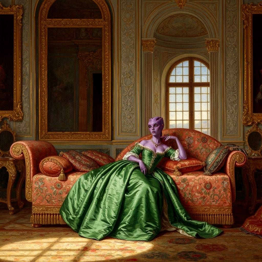 Alien Woman in Baroque Interior, Rubens Style