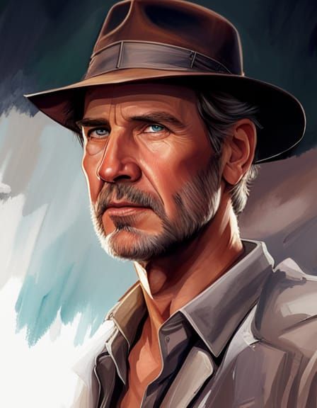 Heroic Indiana Jones Portrait in Art Nouveau Style