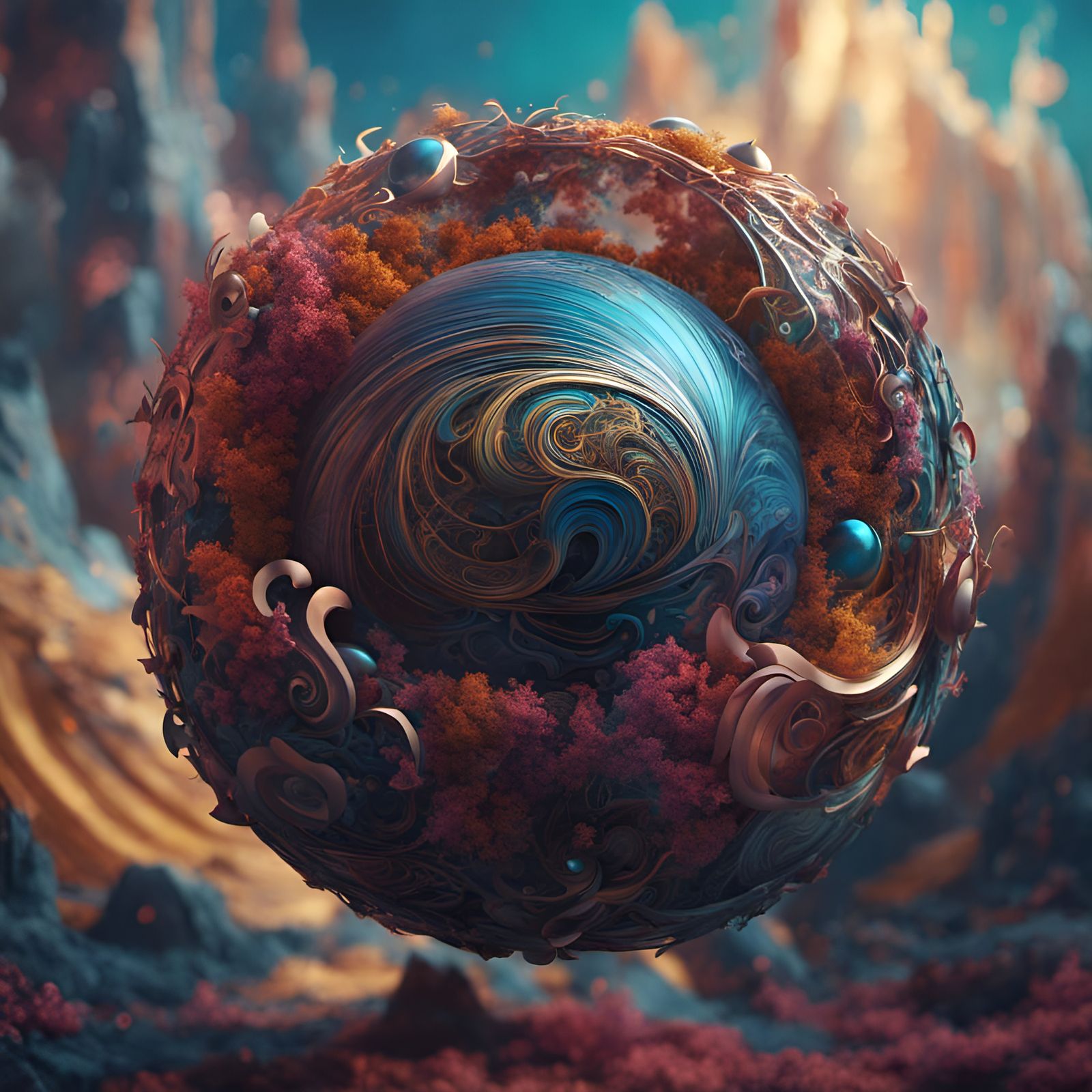 Abstract Sphere with Surreal Music Waves