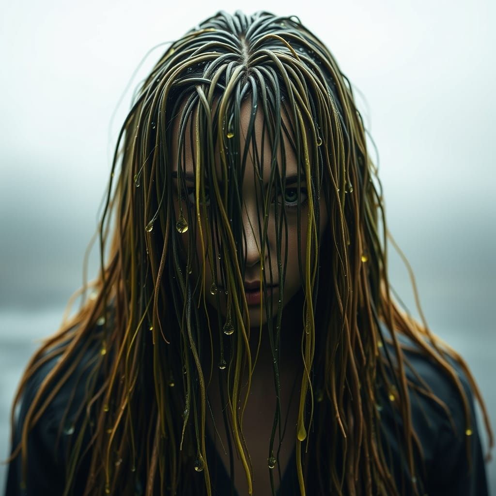 Eerie Yellow-Green Mandala with Wet Hair