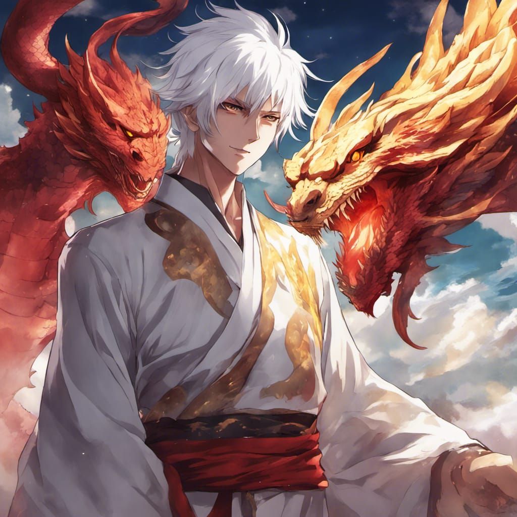 Man Summons Dragon in Anime Style