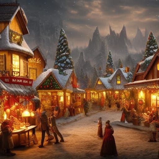 Epic and Detailed Santa's Village Digital Painting