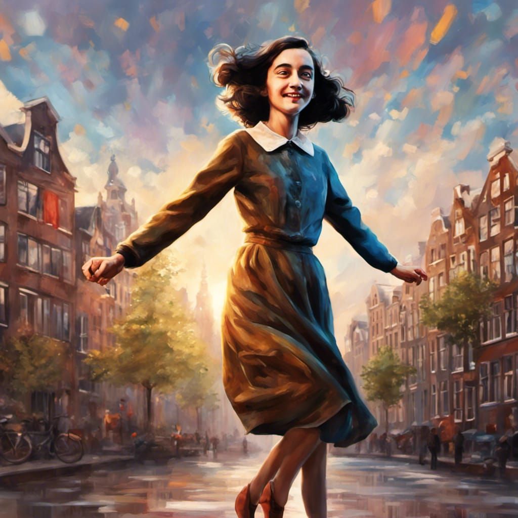 Anne Frank Dancing in Amsterdam: Hyperrealistic Splash Art