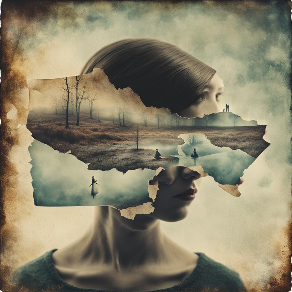 Surreal Double Exposure Art on Cracked Paper