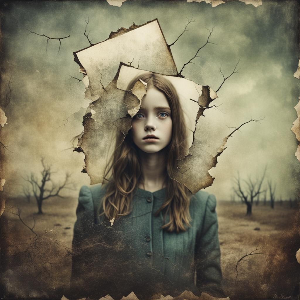 Surreal Double Exposure Art on Cracked Paper