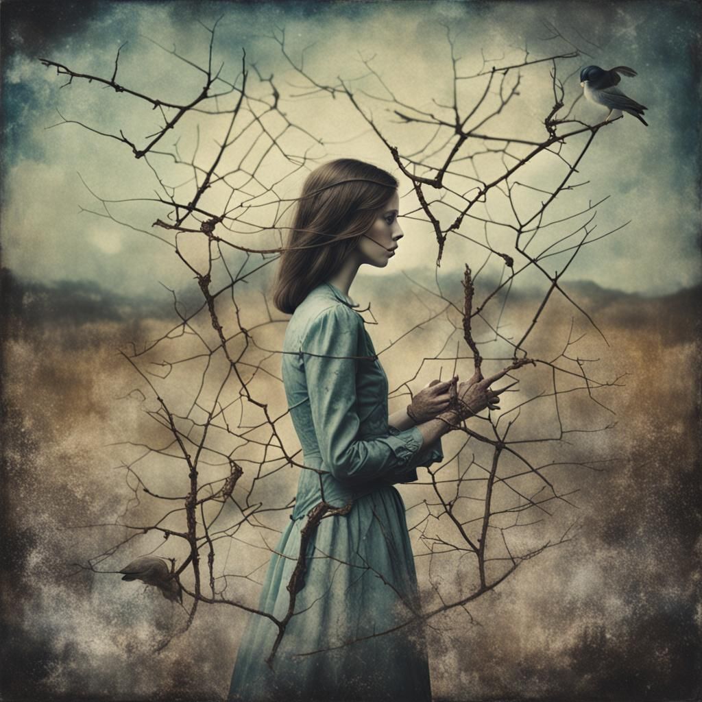 Surreal Double Exposure Art on Vintage Paper