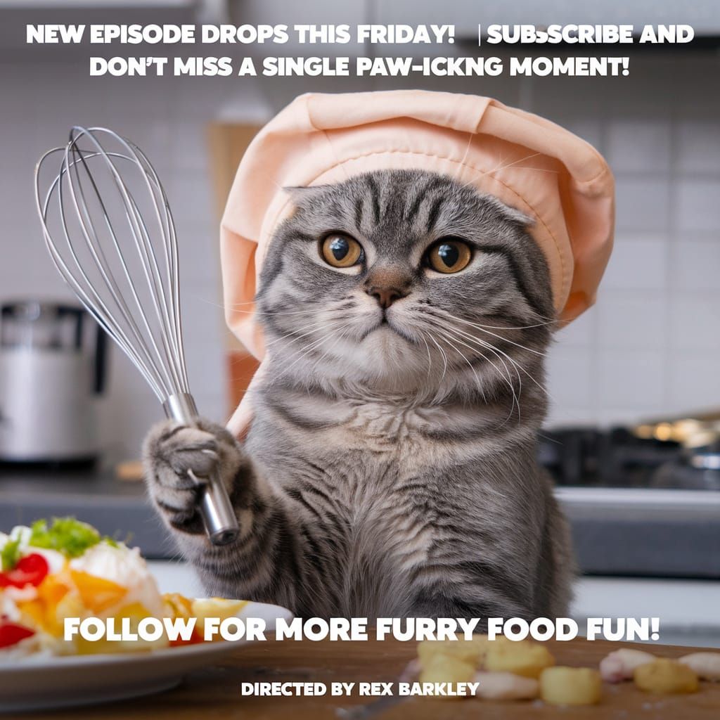 Cute Cat in Kitchen Wearing Tiny Hat