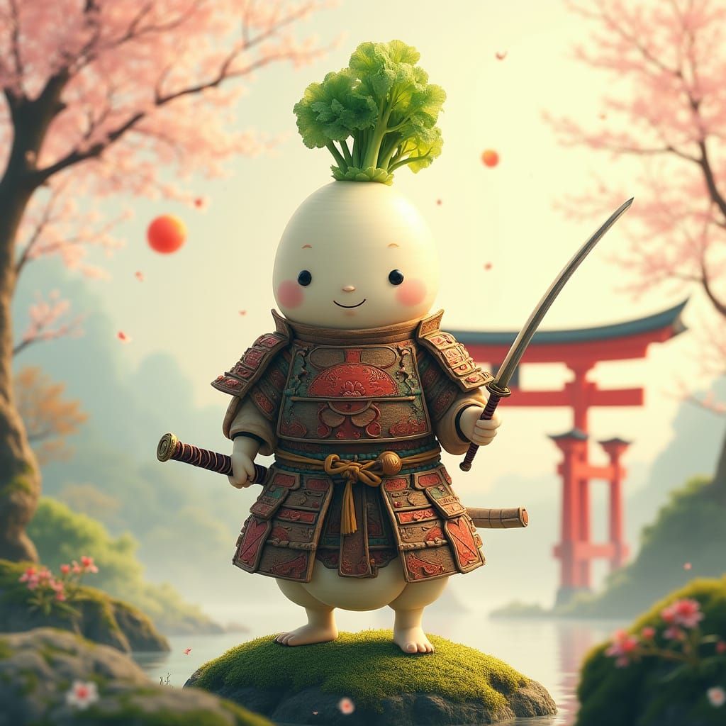 Samurai Daikon Radish in Traditional Armor