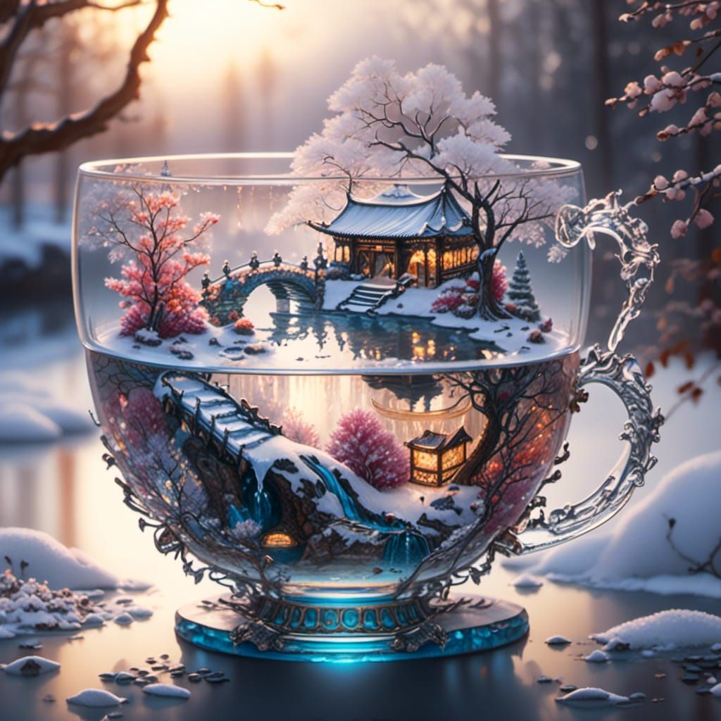 Miniature Winter Garden Inside Teacup