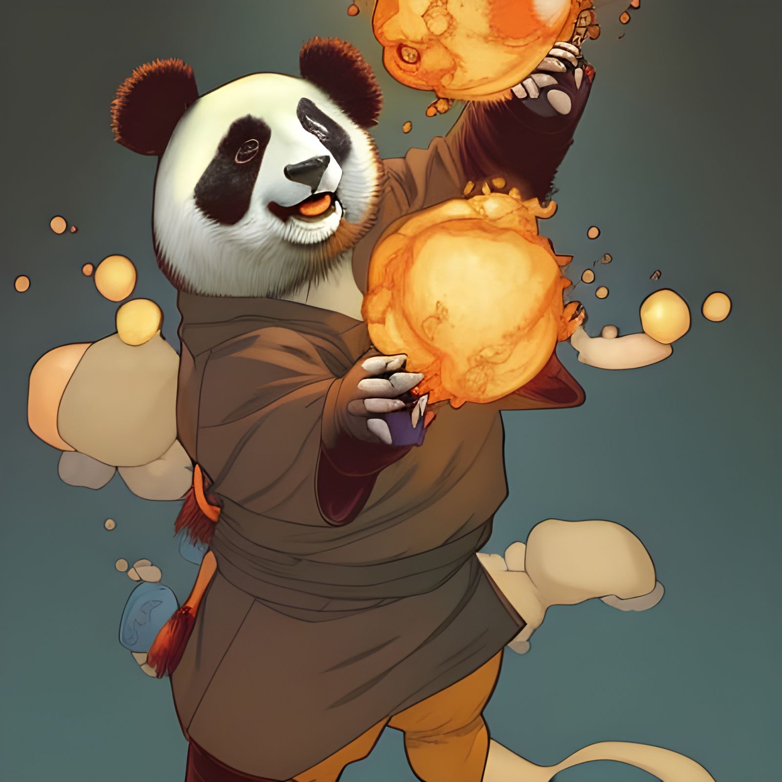 Cute Panda Throws Fireball in Comic Art Style