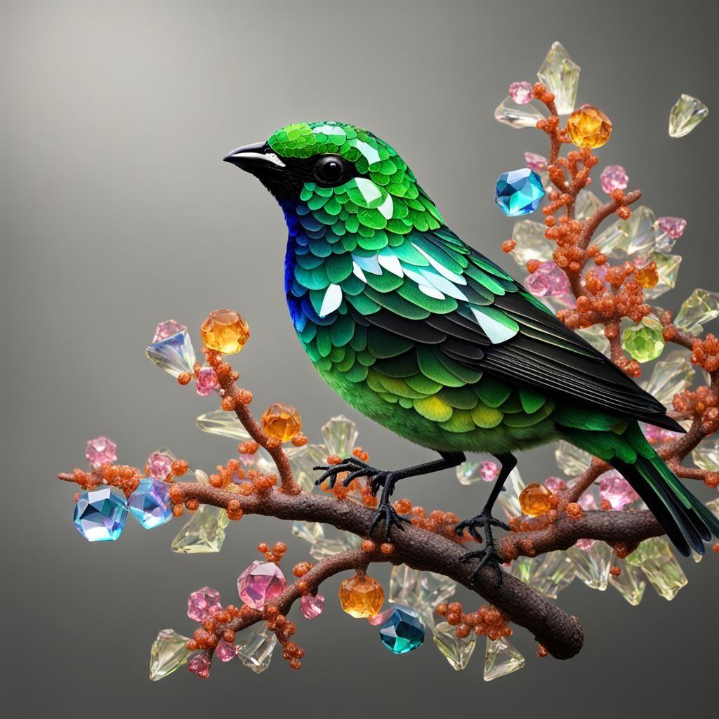 Crystal Green-headed Tanager in Elegant Gemstone Design