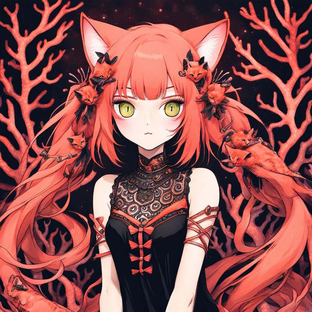 Coral Cat Girl: AI Generated Art