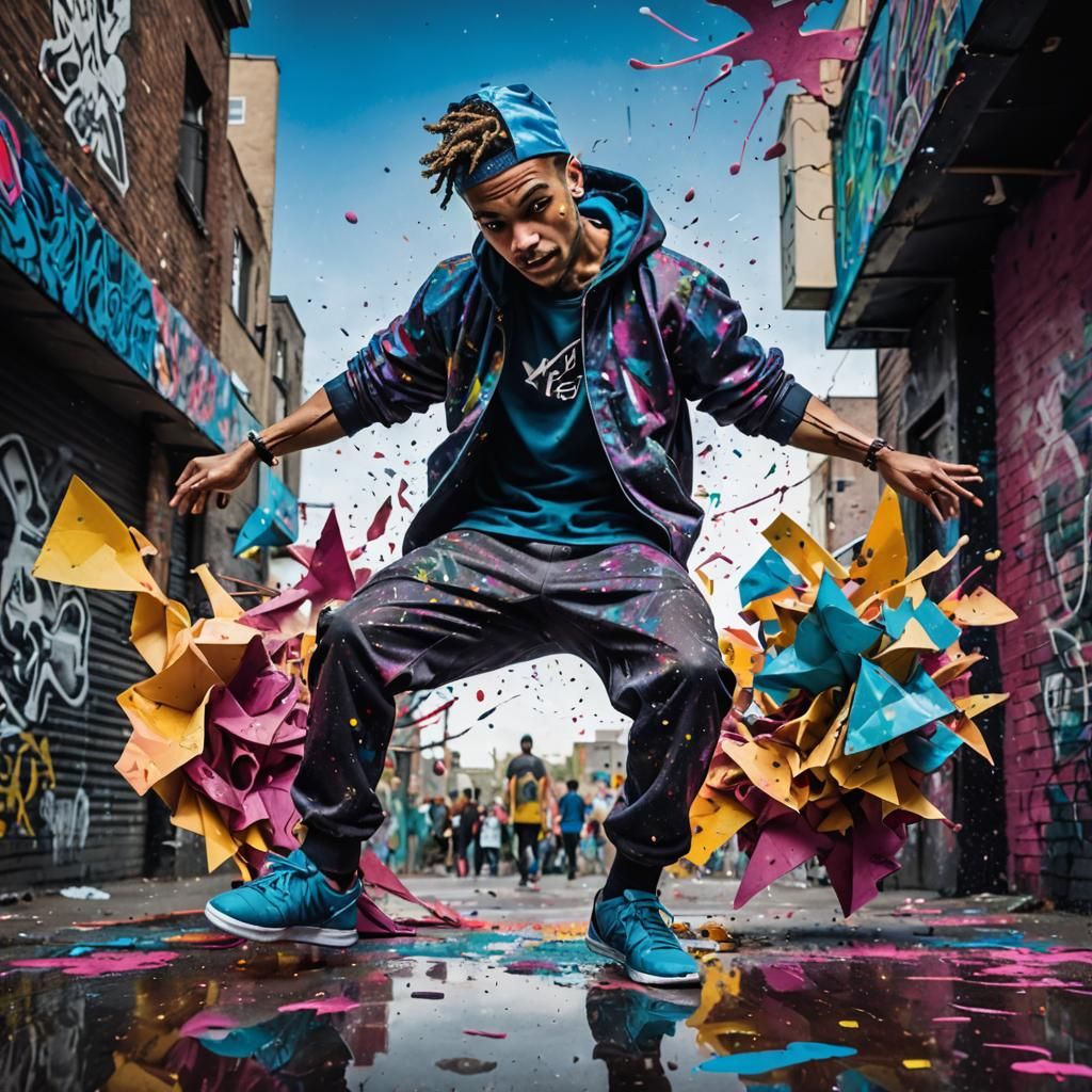 Surreal Ink Splatter Breakdancer Portrait in Street Art Styl...