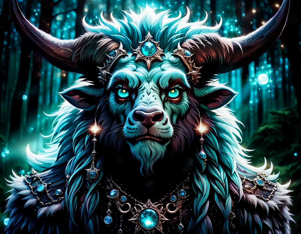 Gothic Tauren Portrait in Forest Moonlight