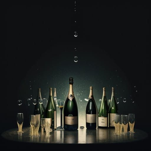 Cinematic Champagne Celebration in Dark Velvety Haze