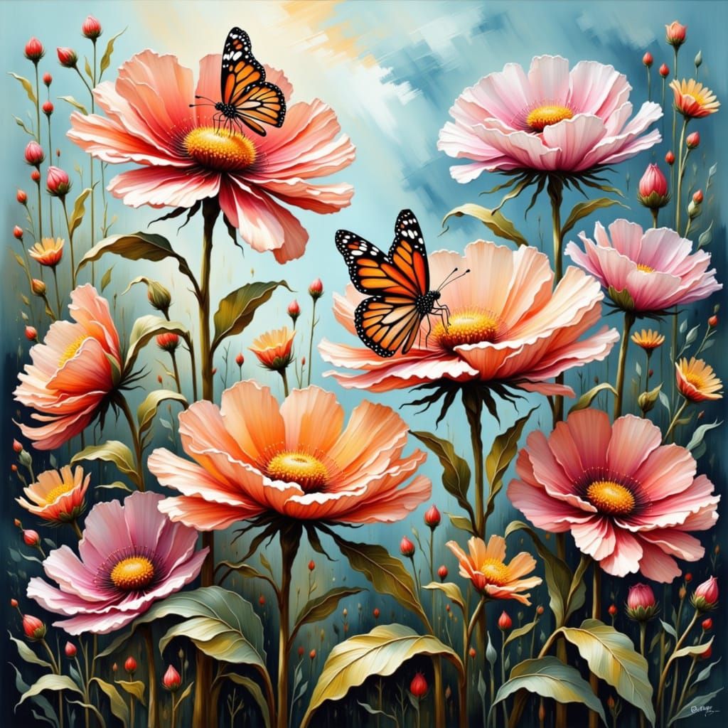 Vibrant Wildflower Meadow in Oil Painting Style